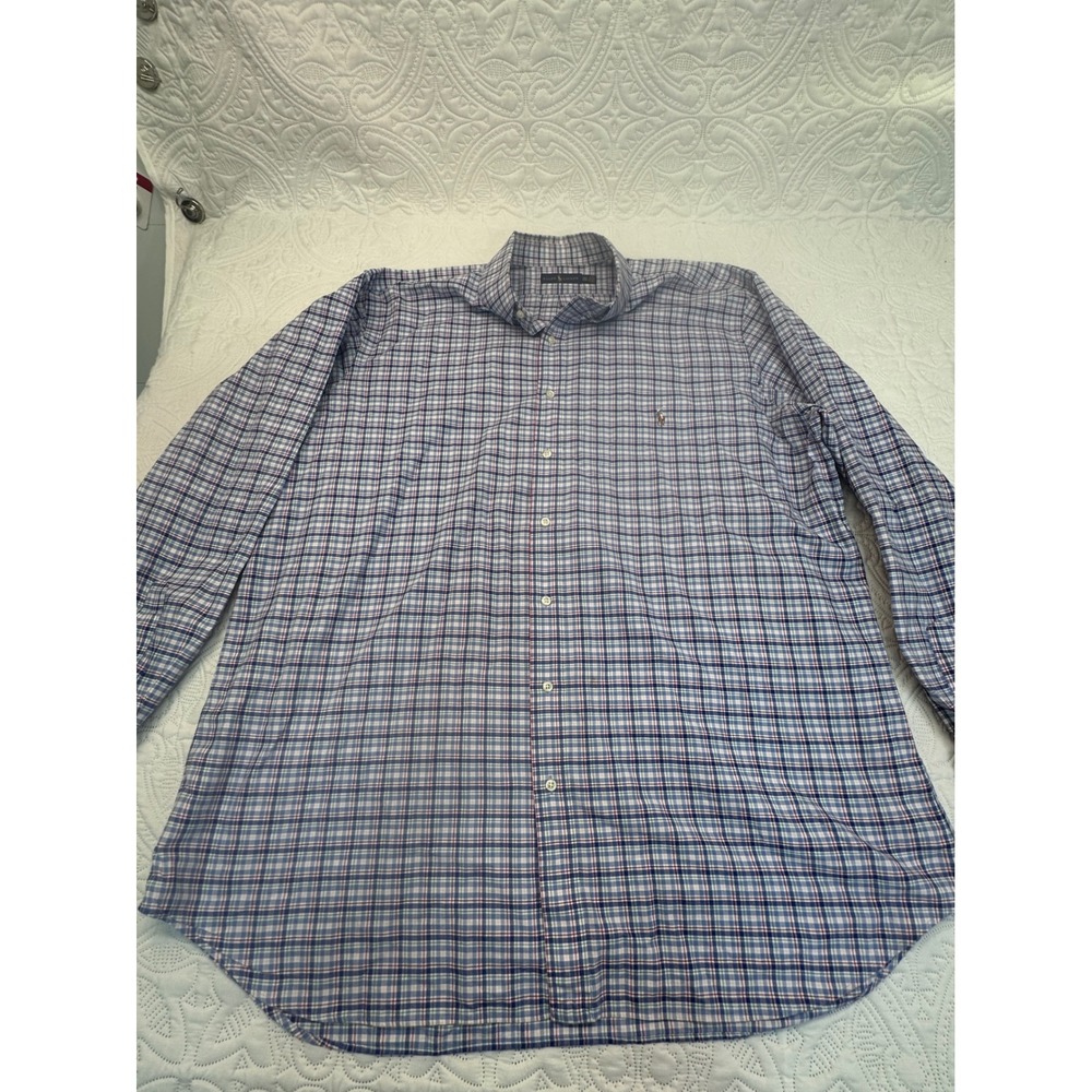 Ralph Lauren Mens 2XLT Plaid Button Down Shirt Blue Red White Long Sleeve Cotton